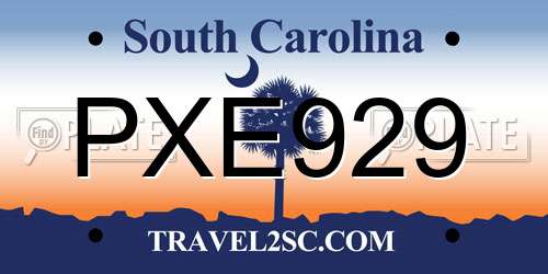 PXE929 South Carolina License Plate