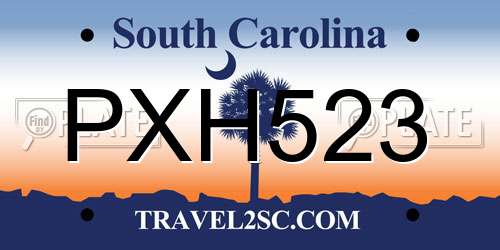 PXH523 South Carolina License Plate