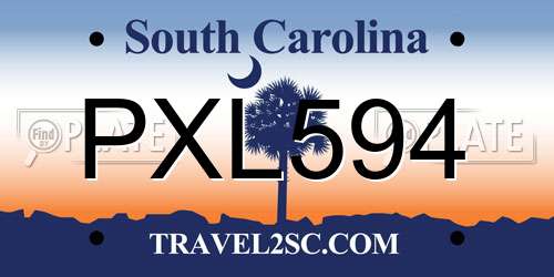 PXL594 South Carolina License Plate