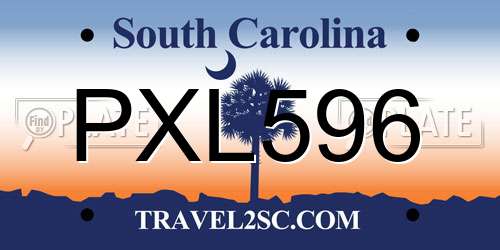 PXL596 South Carolina License Plate