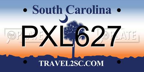 PXL627 South Carolina License Plate