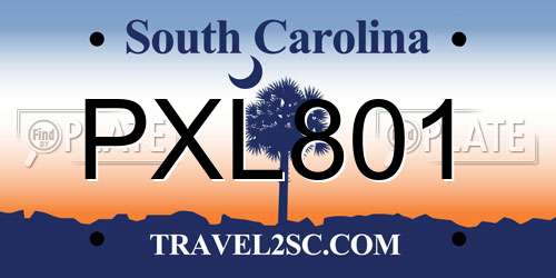 PXL801 South Carolina License Plate