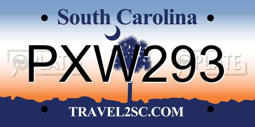 PXW293 South Carolina License Plate