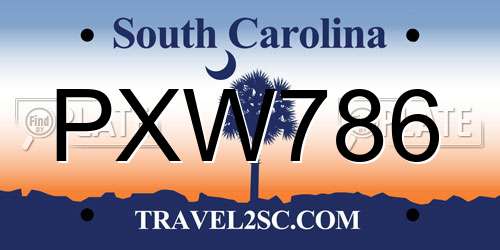 PXW786 South Carolina License Plate