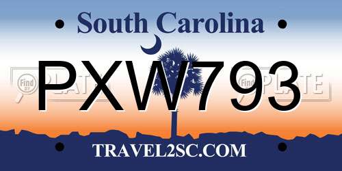 PXW793 South Carolina License Plate