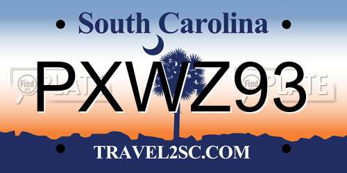 PXWZ93 South Carolina License Plate