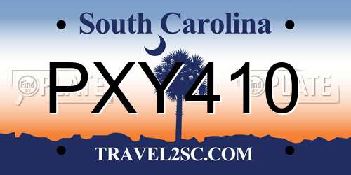 PXY410 South Carolina License Plate