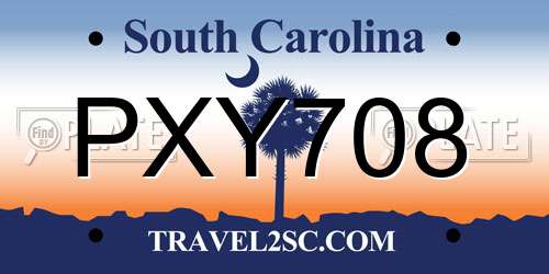 PXY708 South Carolina License Plate