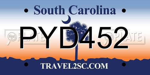 PYD452 South Carolina License Plate