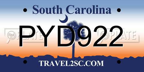 PYD922 South Carolina License Plate