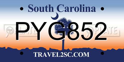 PYG852 South Carolina License Plate
