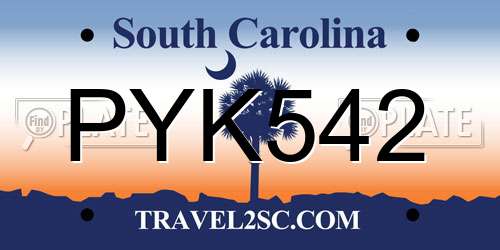 PYK542 South Carolina License Plate