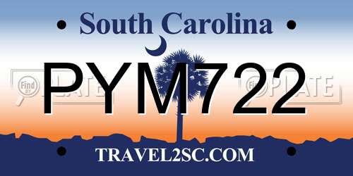 PYM722 South Carolina License Plate