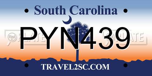 PYN439 South Carolina License Plate