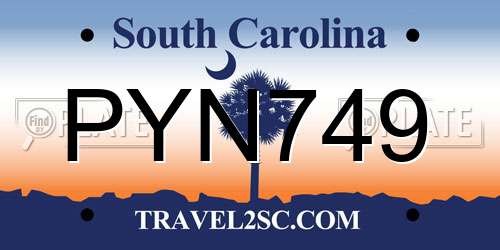 PYN749 South Carolina License Plate