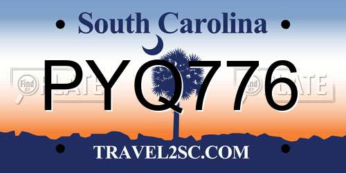 PYQ776 South Carolina License Plate