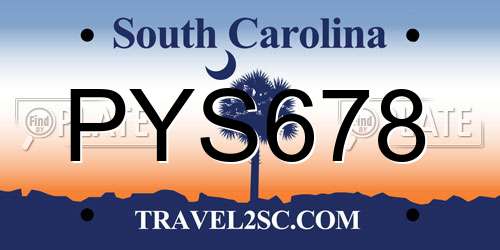PYS678 South Carolina License Plate