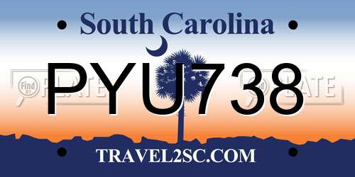 PYU738 South Carolina License Plate