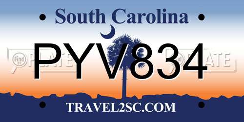 PYV834 South Carolina License Plate