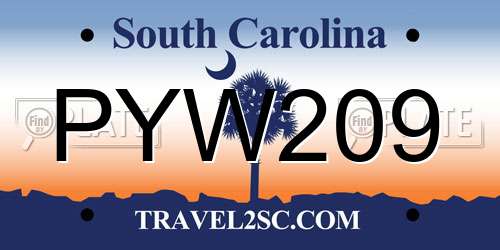 PYW209 South Carolina License Plate