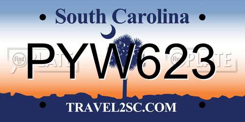 PYW623 South Carolina License Plate