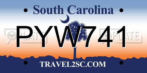 PYW741 South Carolina License Plate