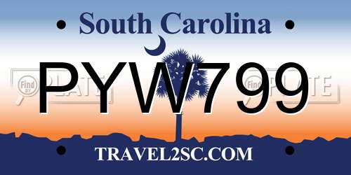 PYW799 South Carolina License Plate