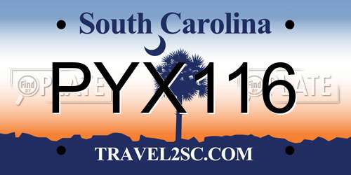 PYX116 South Carolina License Plate