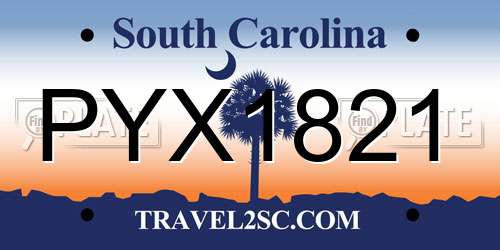 PYX1821 South Carolina License Plate