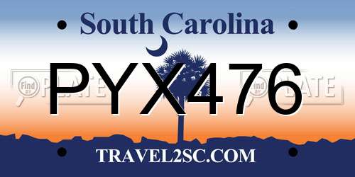 PYX476 South Carolina License Plate