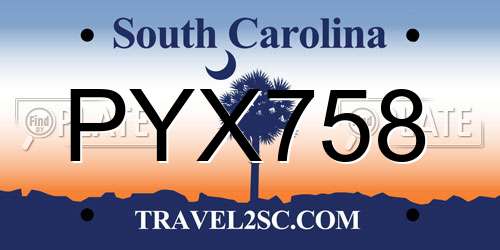 PYX758 South Carolina License Plate
