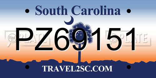 PZ69151 South Carolina License Plate