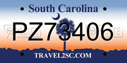 PZ73406 South Carolina License Plate