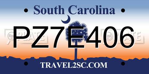 PZ7E406 South Carolina License Plate