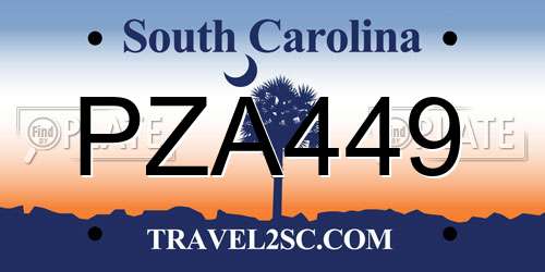 PZA449 South Carolina License Plate