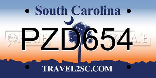 PZD654 South Carolina License Plate