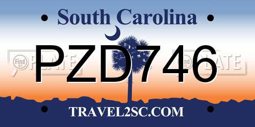 PZD746 South Carolina License Plate
