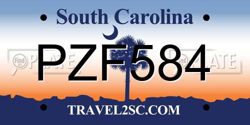 PZF584 South Carolina License Plate