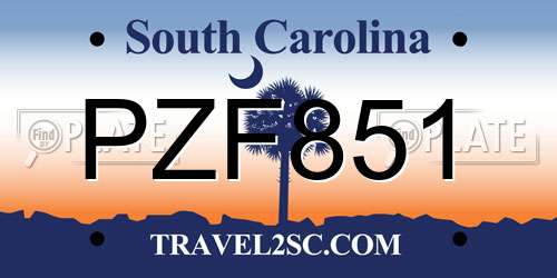 PZF851 South Carolina License Plate