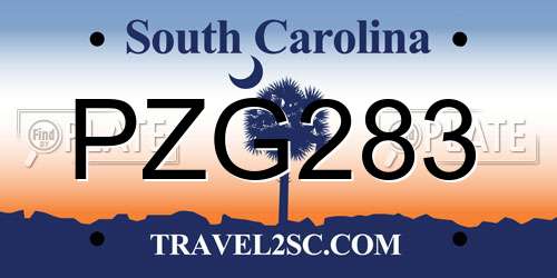 PZG283 South Carolina License Plate