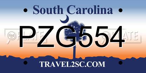 PZG554 South Carolina License Plate
