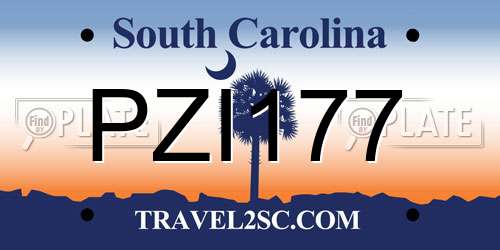 PZI177 South Carolina License Plate