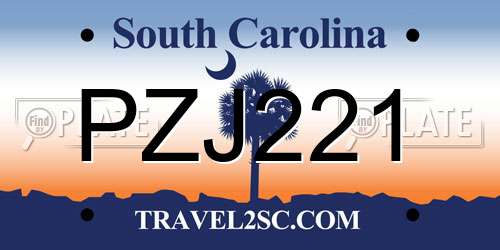 PZJ221 South Carolina License Plate