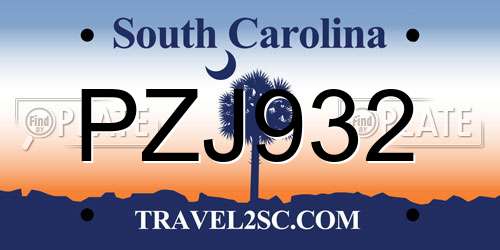 PZJ932 South Carolina License Plate