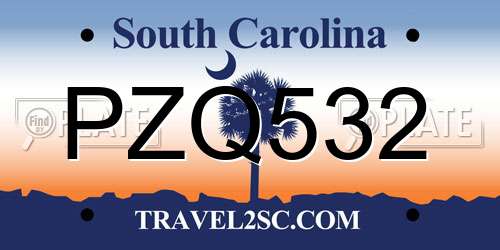 PZQ532 South Carolina License Plate