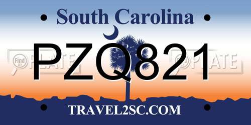 PZQ821 South Carolina License Plate