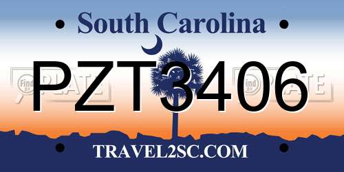 PZT3406 South Carolina License Plate