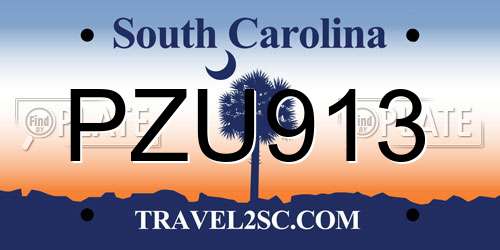 PZU913 South Carolina License Plate