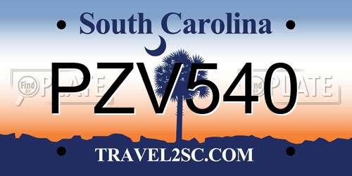 PZV540 South Carolina License Plate