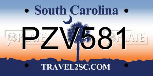 PZV581 South Carolina License Plate